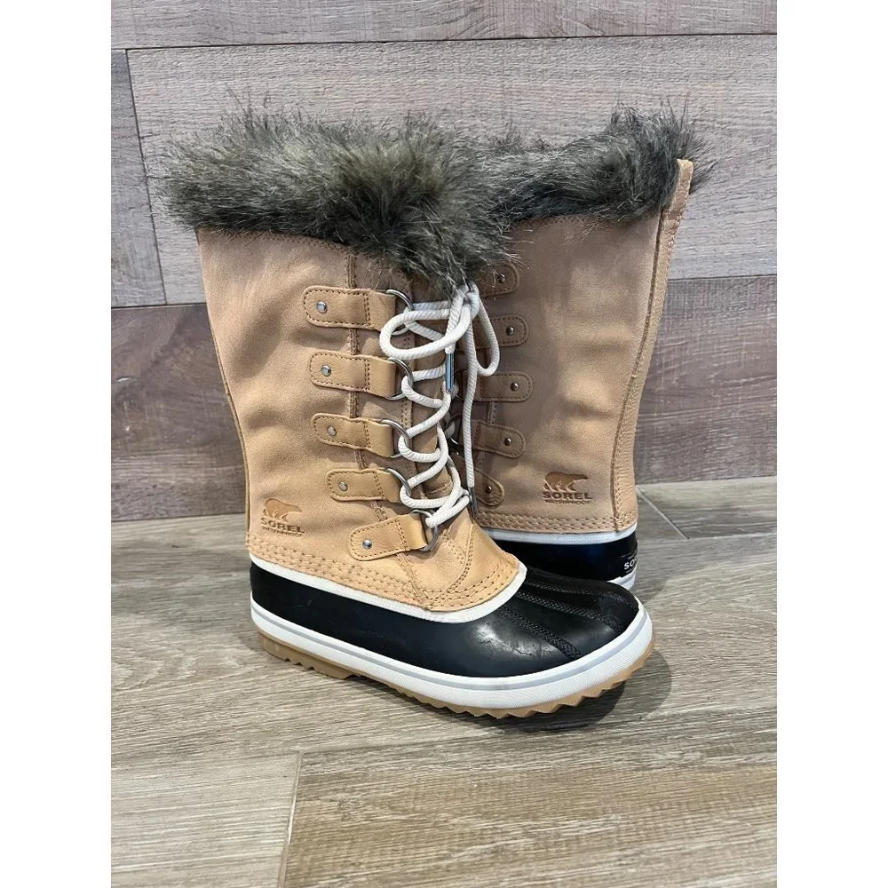 Sorel Joan of Arctic Boots Honest Beige Suede Rubber Winter Snow boots Size 8.5
